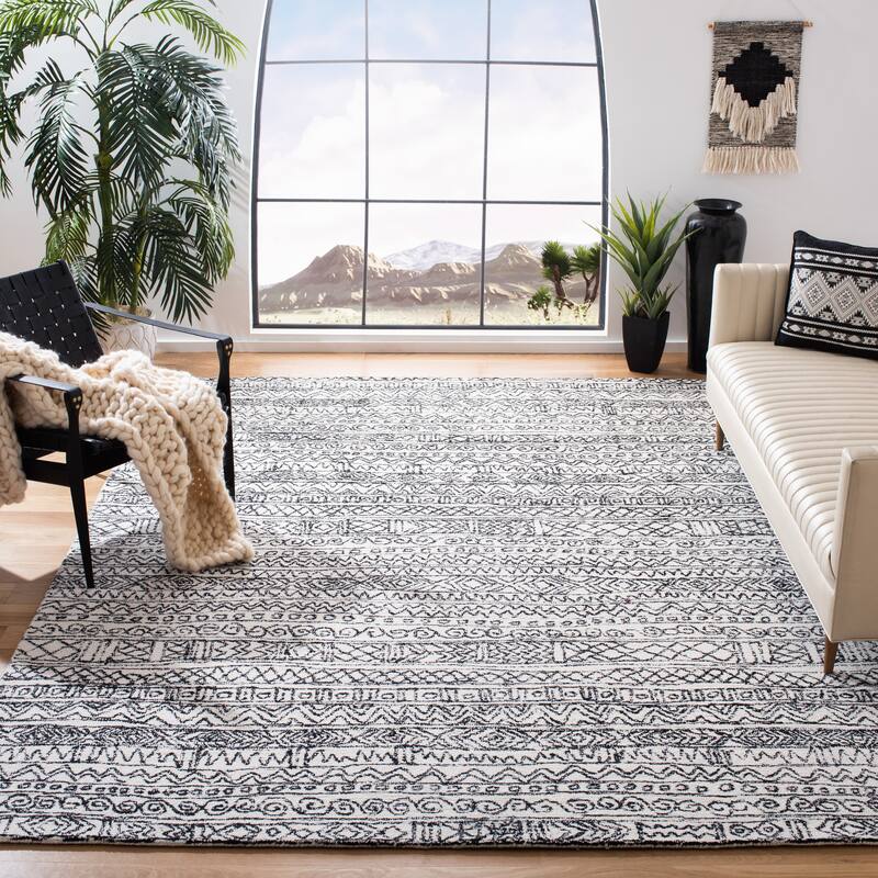 SAFAVIEH Handmade Micro-Loop Ayelet Transitional Wool Rug- - 8' x 10' - Ivory/Black