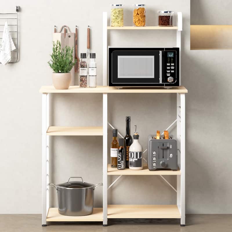4-Tier Kitchen Baker's Rack Utility Microwave Stand with 5 Hooks