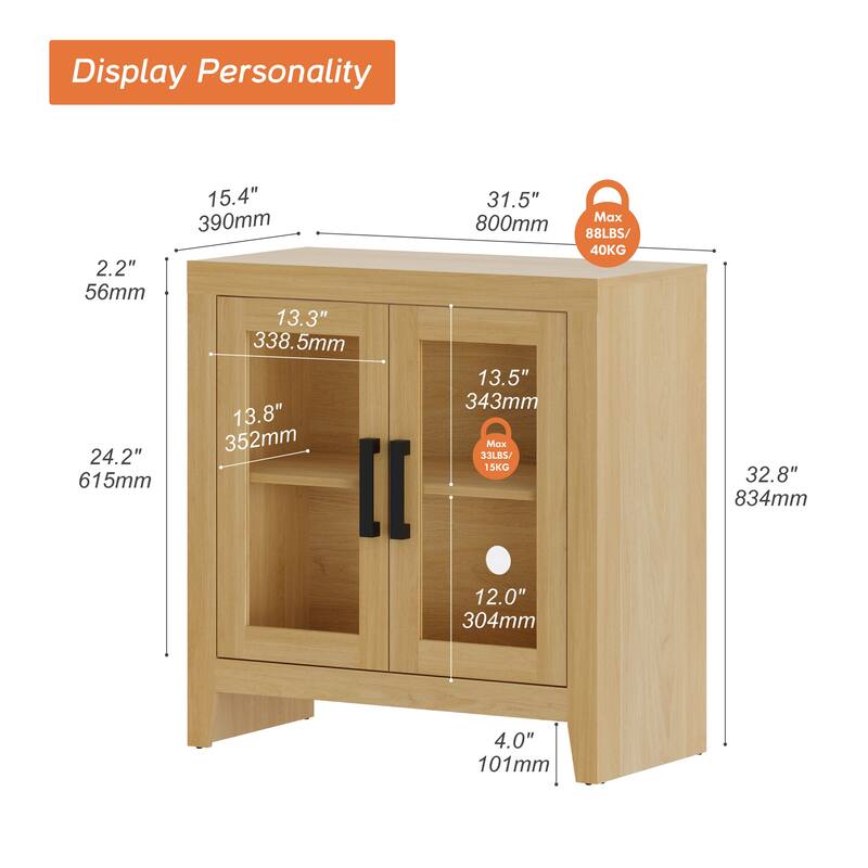 WAMPAT Modern Farmhouse Modular Buffet Cabinet, Glass Door Sideboard with Adjustable Shelves