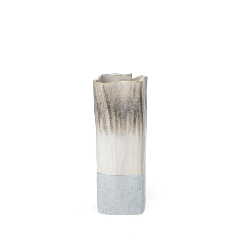 12" Brown Light Blue And Off White Color Block Square Ceramic Table Vase - 5