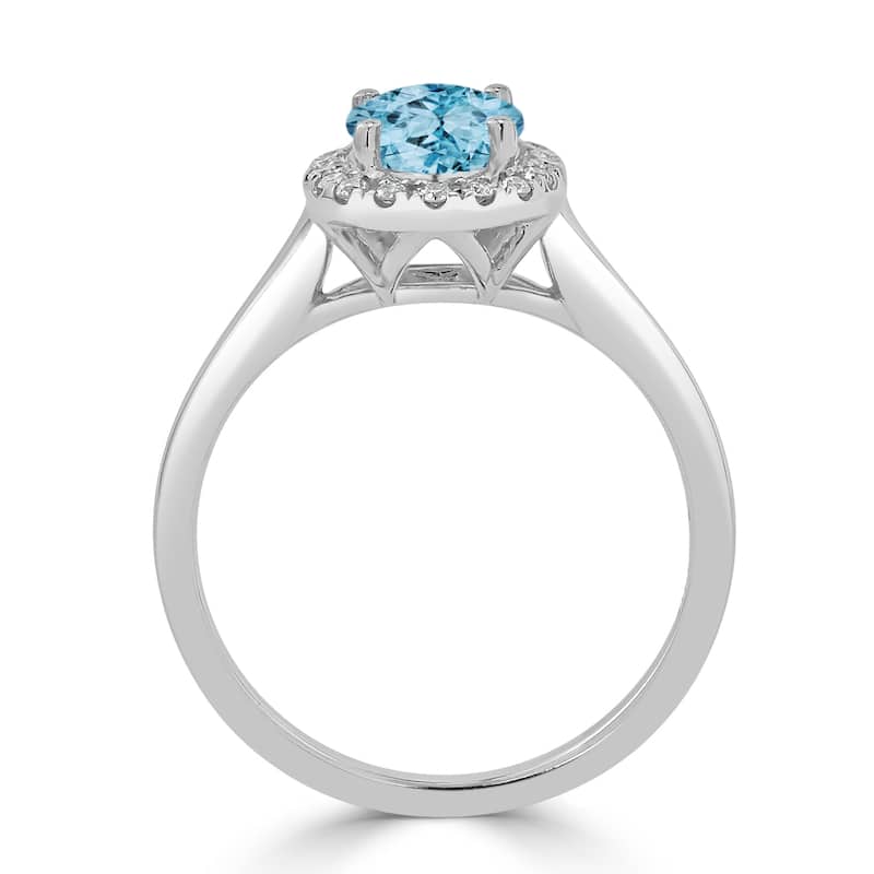 Auriya Classic 1ct Oval Sky Blue Topaz and Halo Diamond Engagement Ring 1/8cttw 14k Gold