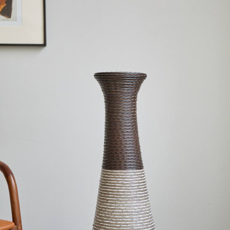39" Tall Standing Designer Floor Vase - Durable Artificial Rattan - Stylish Home Decor Statement Piece