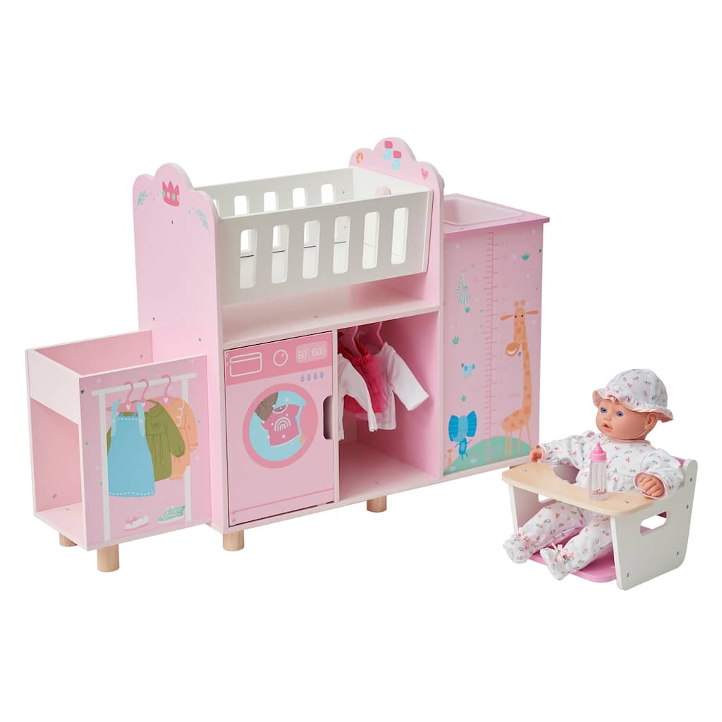 Teamson Kids Wooden 6-in-1 Doll Nursery Pretend Play Toy Set with Cradle, Sink, and Washer for Ages 3-5 Kid and Toddlers
