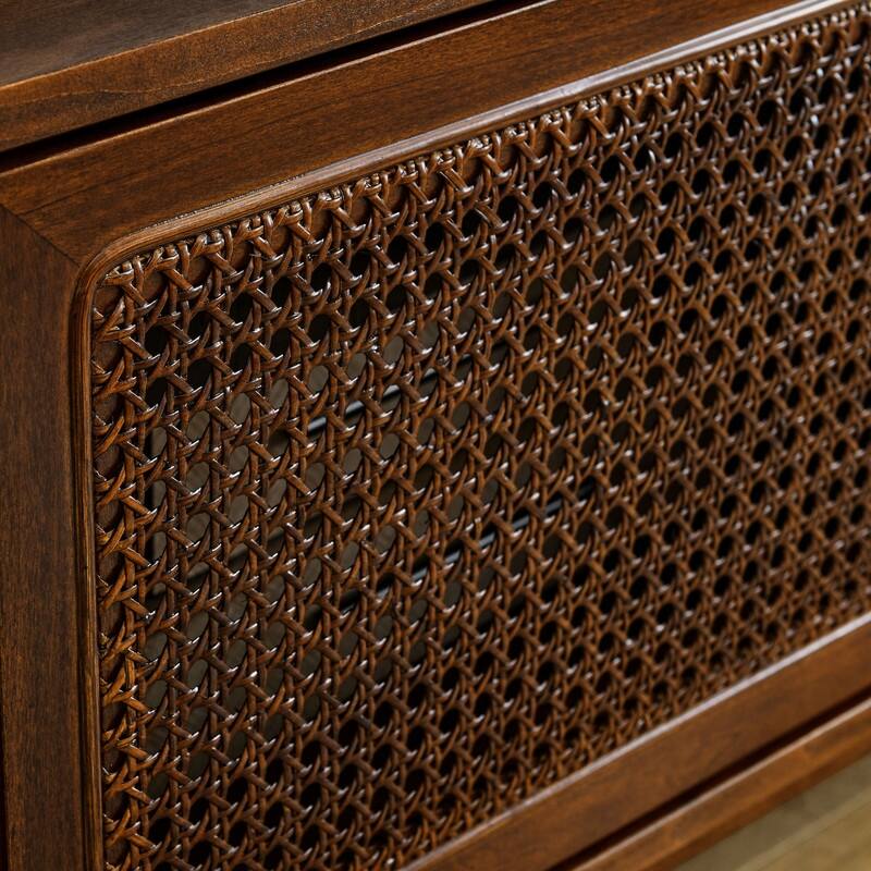 Mid-Century Modern Rattan TV Stand (Accommodates TVs up to 65-in)