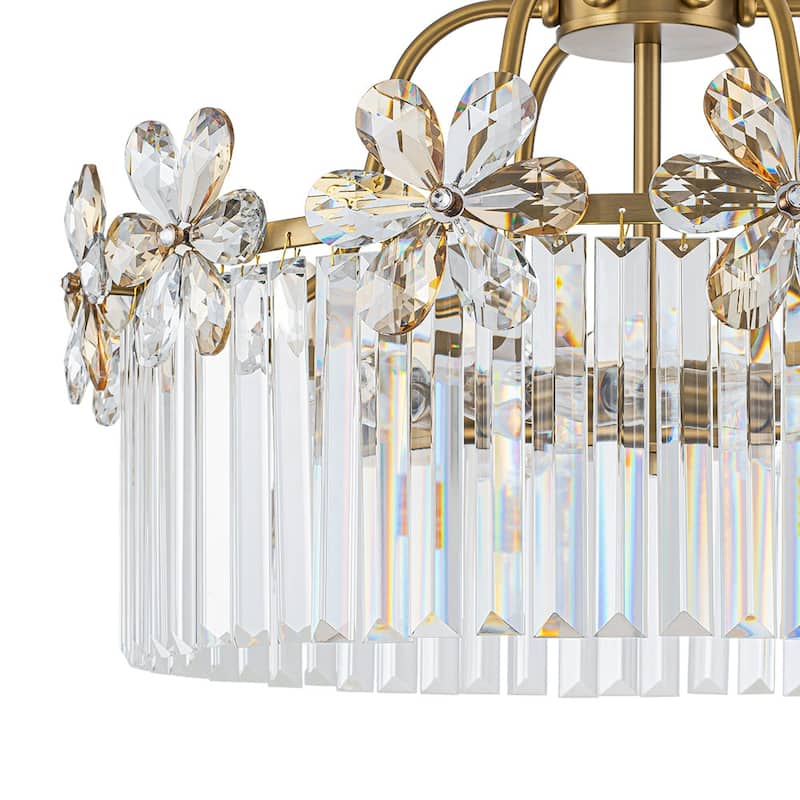 Ornate Glam 6-Light Crystal Flowers Drum Pendant - 19.7 in