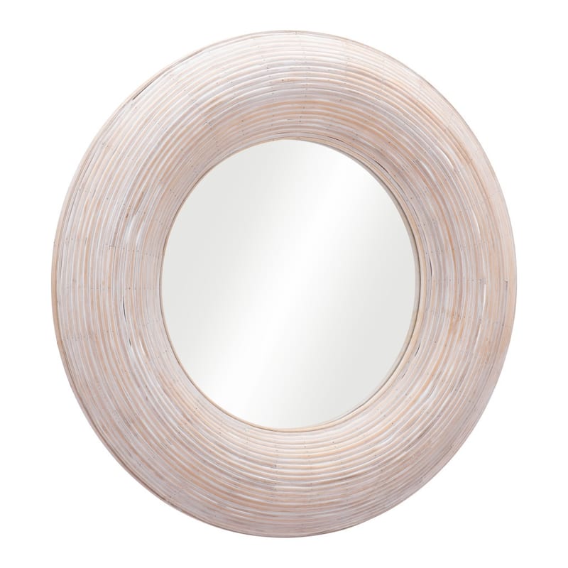 HomeRoots 32" Beige Round Framed Accent Mirror - 31.5' X '31.5' X '2.6