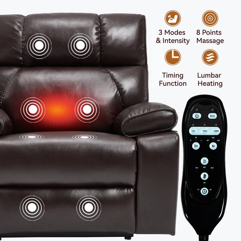 Leatheraire Heat Massage Dual Motor Infinite Position Up to 350 LBS Large Electric Power Lift Recliners with Hidden Cup Holders
