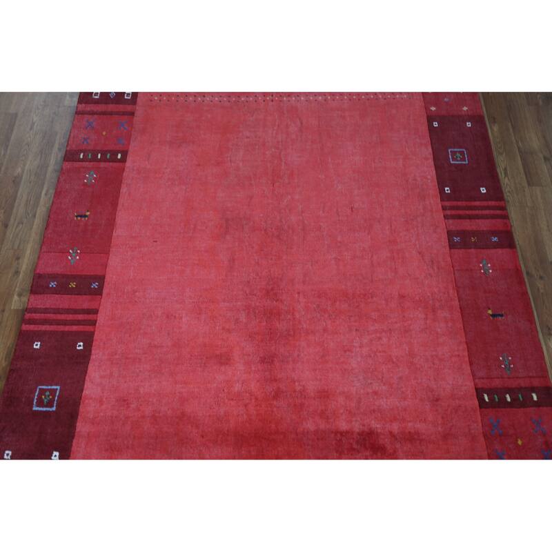 Animals Pink Gabbeh Indian Area Rug Hand-Knotted Wool Carpet - 5'3" x 7'7"