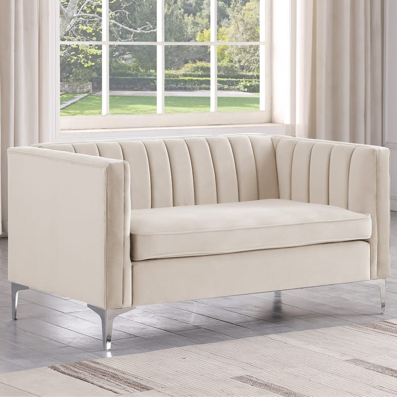Morden Fort Modern 2 Pieces of Chair and Loveseat Set with Dutch Velvet Grey, Iron Legs