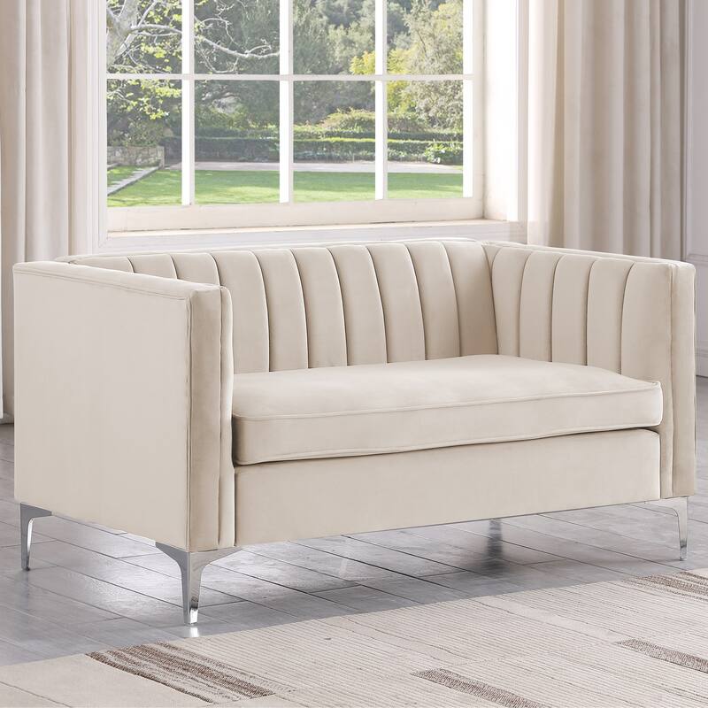 Morden Fort Modern 2 Pieces of Loveseat and Sofa Couch Set with Dutch Velvet Grey, Iron Legs