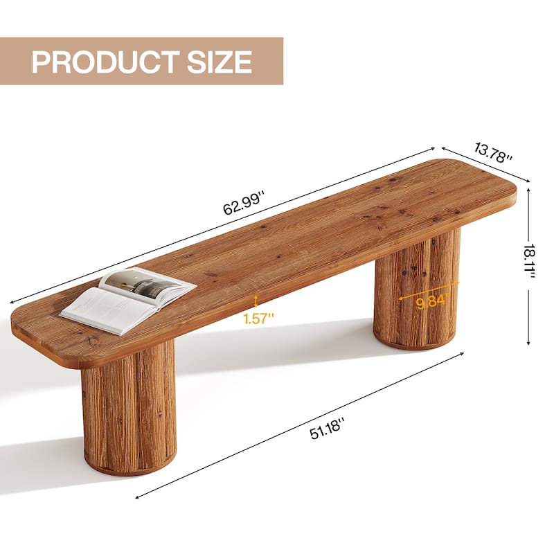 63" Solid Wood Dining Bench, Extra Long Kitchen Bench Seat Entryway Accent Bench for Dining/Living Room Foyer Entrance Bedroom