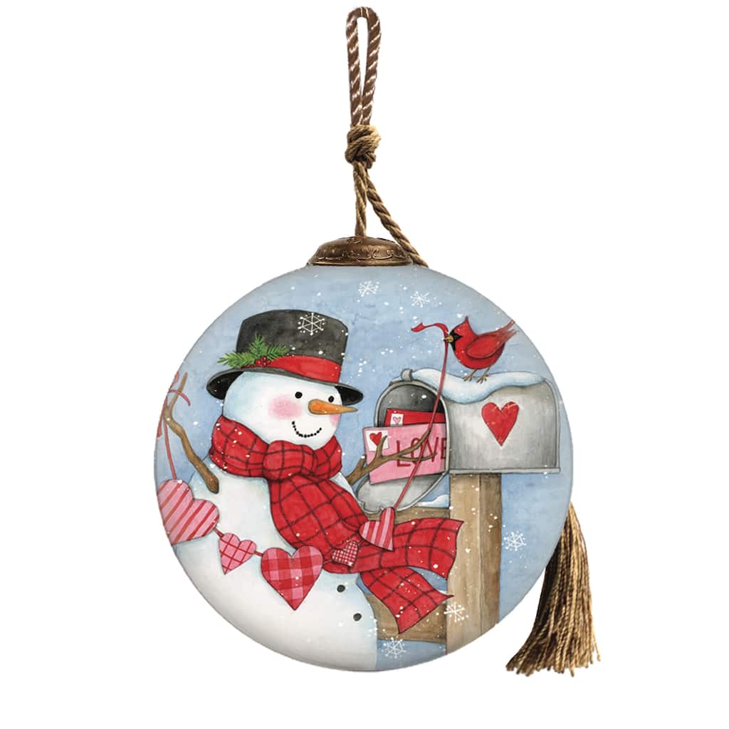 Inner Beauty Hearty Snowman Hand Painted Glass Ornament