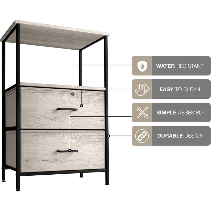 Nightstand 2-Drawer Shelf Storage - Bedside Furniture End Table Chest