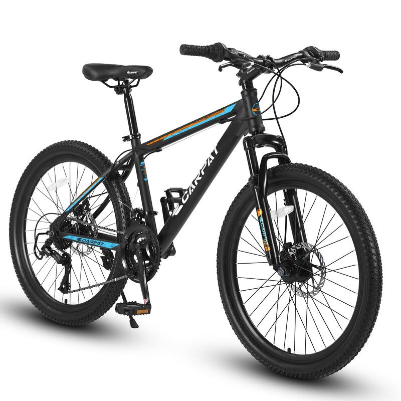 Mountain Bike High-Carbon Steel Frame with Shocks, 21 Speeds City Road Bicycle with Mechanical Disc Brakes for Adult & Teens - Blue