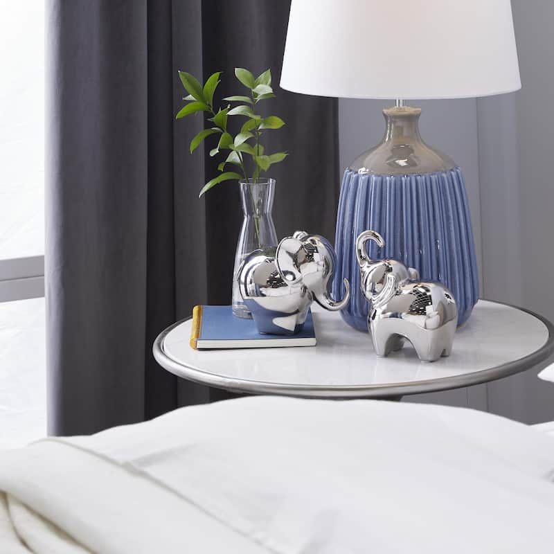 Porcelain Ceramic Elephant Sculpture - Set of 2 Silver - The Novogratz
