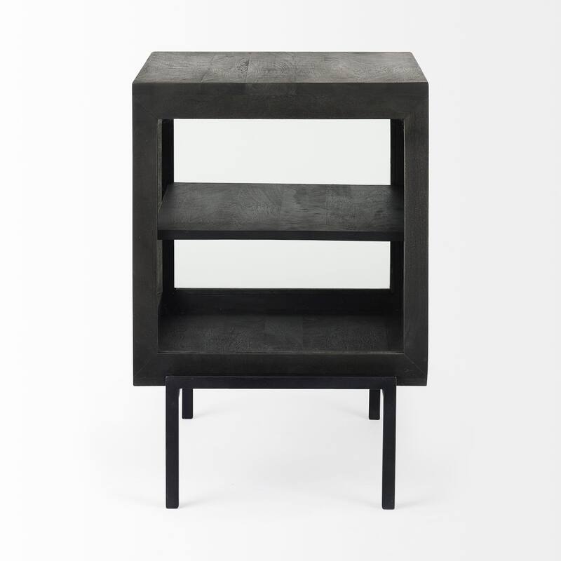 Arelius Light Brown Solid Wood w/ Black Metal Frame End/Side Table