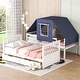 preview thumbnail 21 of 25, Twin Over Twin Solid Pine Wood House-Shaped Bunk Bed with Tent and Drawers, Convertible to 2 Beds