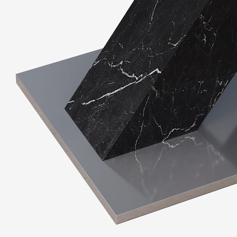 Printed Black Marble Square Dining Table with Metal X-Shape Base, Stretchable Extendable Table Top
