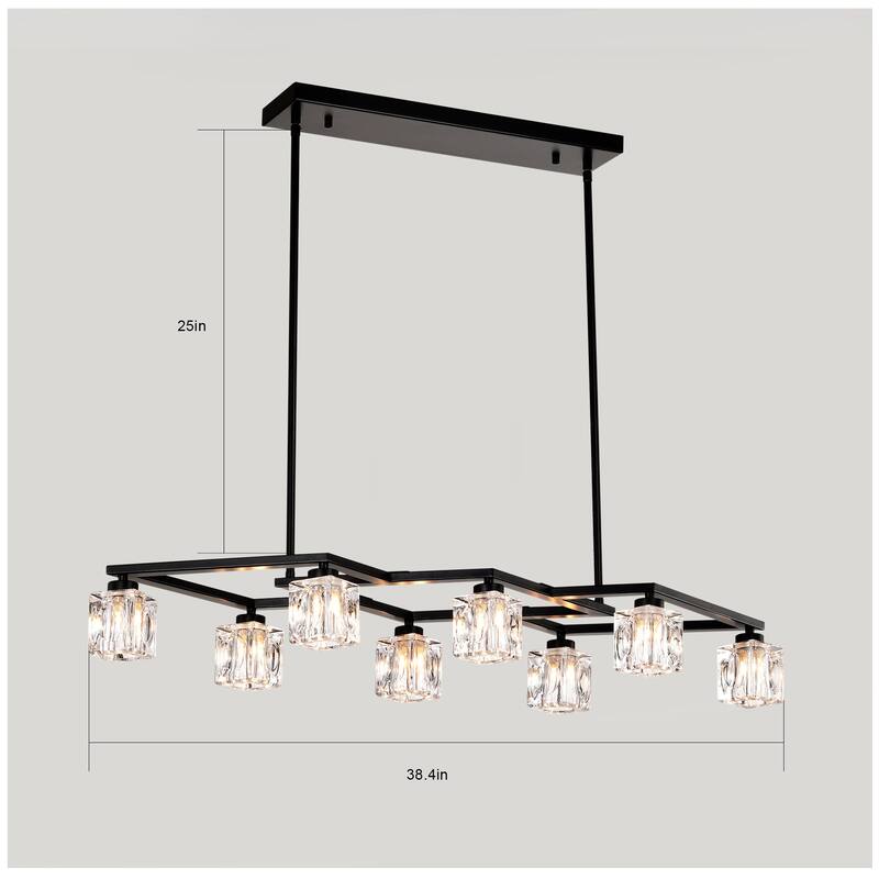 Modern Industrial Style 8-Light Pendant Light, Matte Black Crystal Chandelier, for Dining Room Kitchen and Living Room