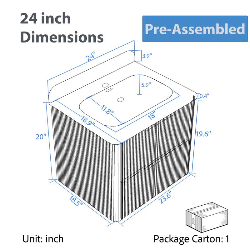 Modland Fluted Floating Vanity with Sink, Plywood Wall Mount Cabinet, Curved Edge, 24/30/36 Inch