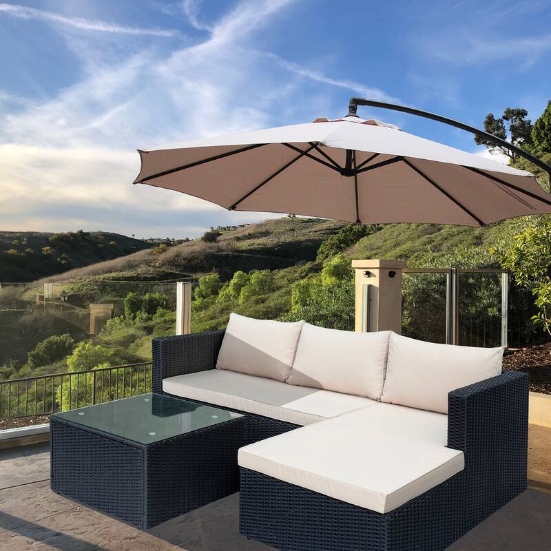 Maypex 3 PC Wicker Outdoor Corner Lounge Seating Set with Cushions