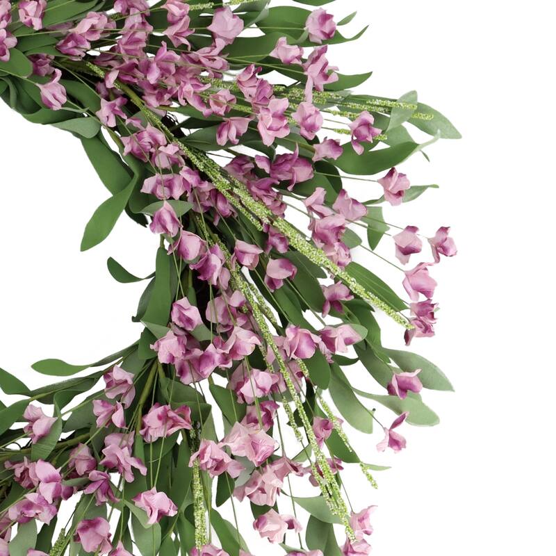 Pea Blossom Floral Artificial Spring Wreath - 24" - Pink