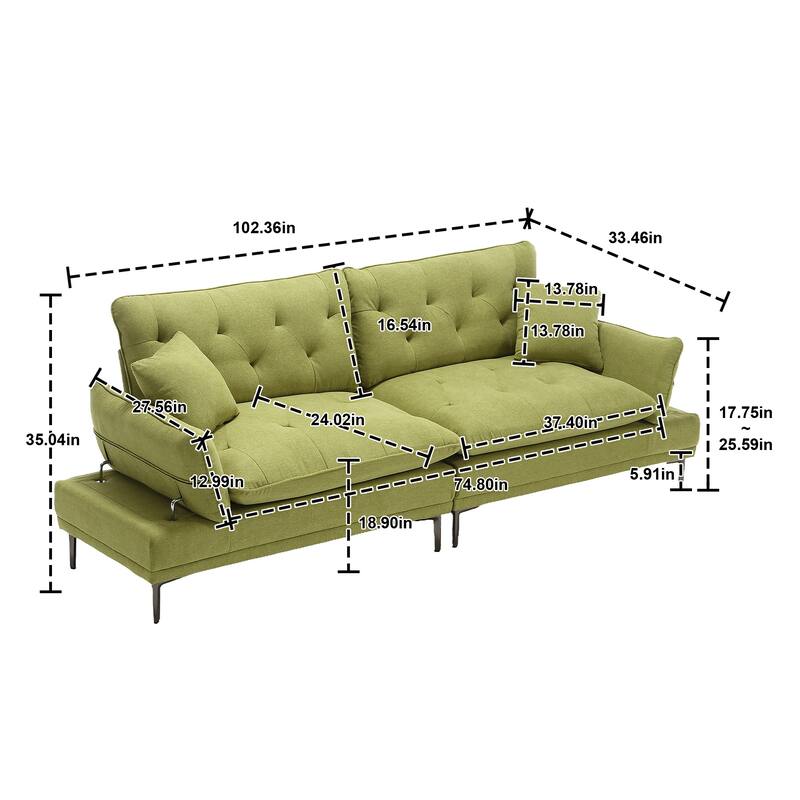 Modern upholstered loveseat couches with metal feet - N/A