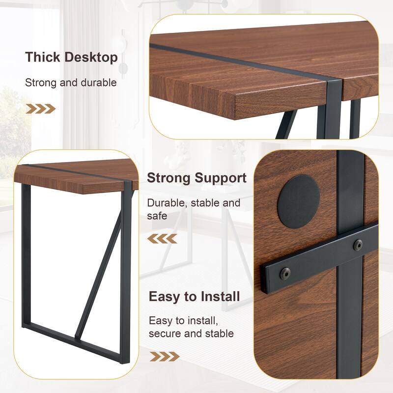 5-Piece Dining Table Set, Kitchen Wood Table & 4 Armless Chairs with Metal Frame, Space-Saving Dinette Set for Small Space