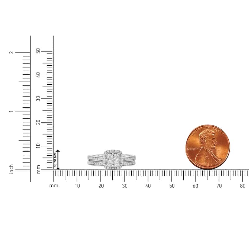 1/4ct TDW Diamond Cluster Halo Bridal Set in Silver for Women