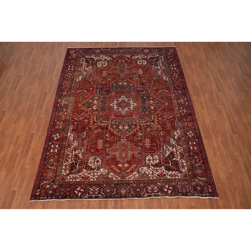 Hand Knotted Oriental 100% Wool Carpet Traditional Medallion Oranges & Rust Heriz Area Rug - 11' 10'' X 8' 9''