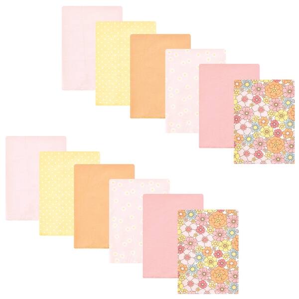 slide 1 of 1, Hudson Baby Infant Girl Cotton Flannel Burp Cloths Bundle, Peace Love Flowers, One Size - Peace Love Flowers - One Size One Size - Peace Love Flowers