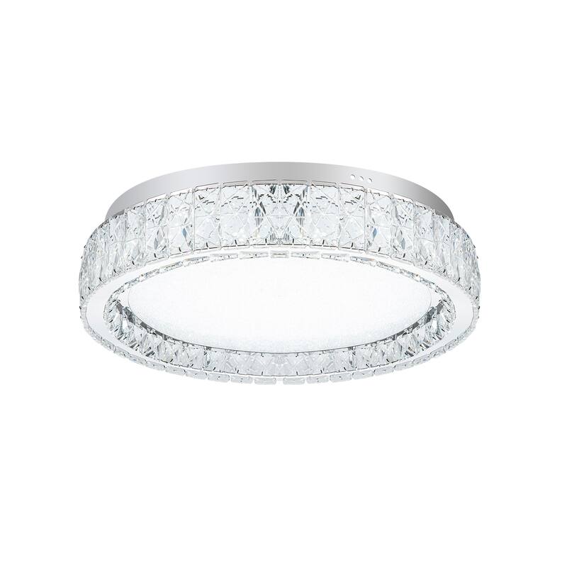 Chrome LED Flush Mount Ceiling Light With Clear Crystal Accents - 11.8"