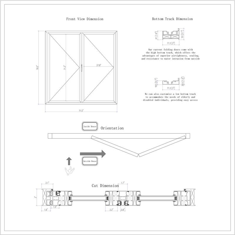 KaMic Elite-Fold 72" x 80" 2-Panel Aluminum Folding Door in White with Hidden Hinges & Rollers, Folded Out From Left To Right
