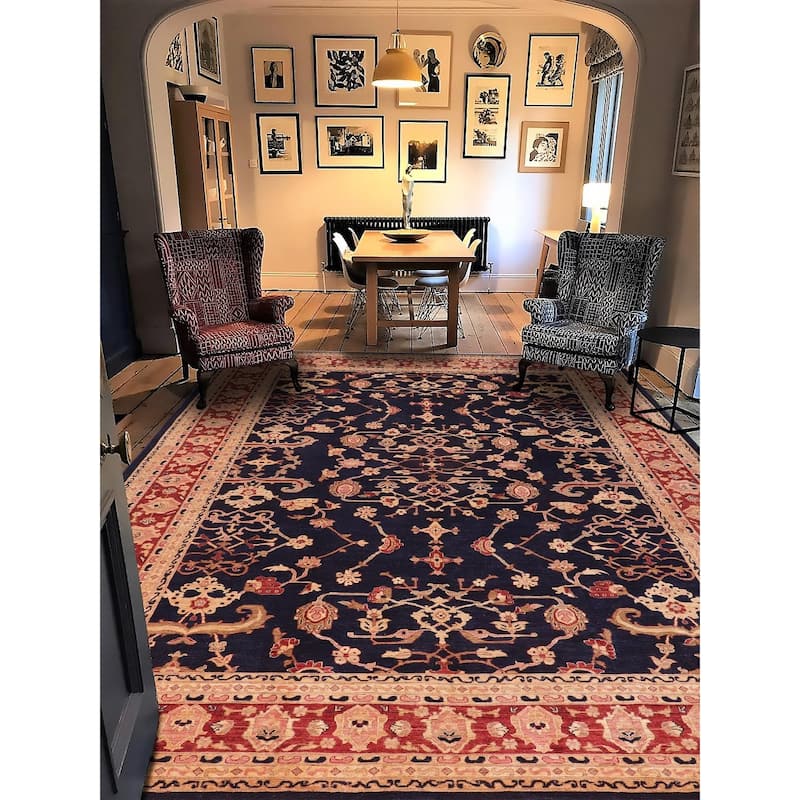 Boho Chic Ziegler Cherly Blue Red Hand-Knotted Wool Rug - 12'0'' x 16'1''