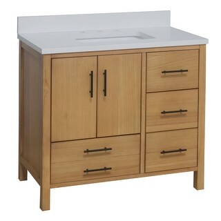 KitchenBathCollection California 36" Bathroom Vanity with Matte White Top