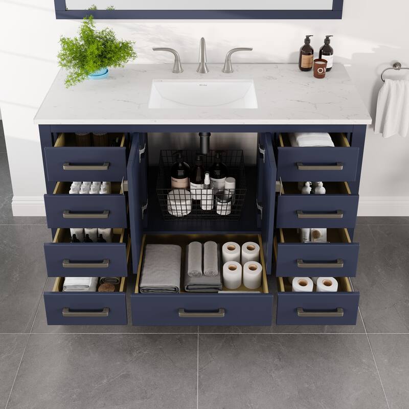 Eviva Aberdeen 48"W Blue Bath Vanity with White Carrara Quartz Top