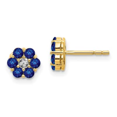 Curata 14k and Rhodium Sapphire And Diamond Post Earrings - 6x6mm Wide