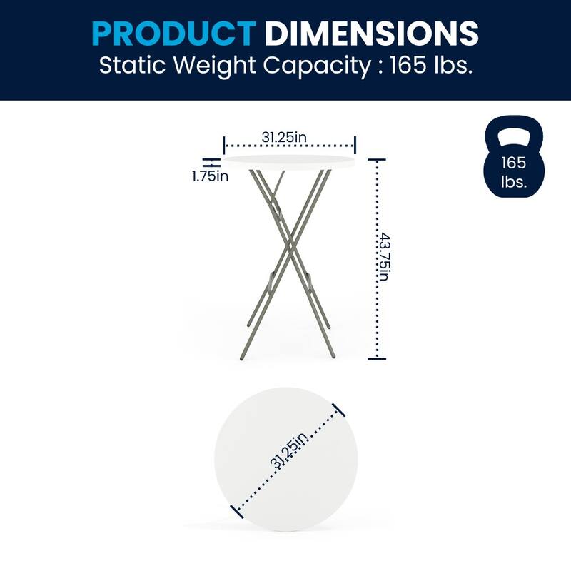 2.6-Foot Round Plastic Bar Height Folding Event Table - 31.25"D x 31.25"W x 43.75"H