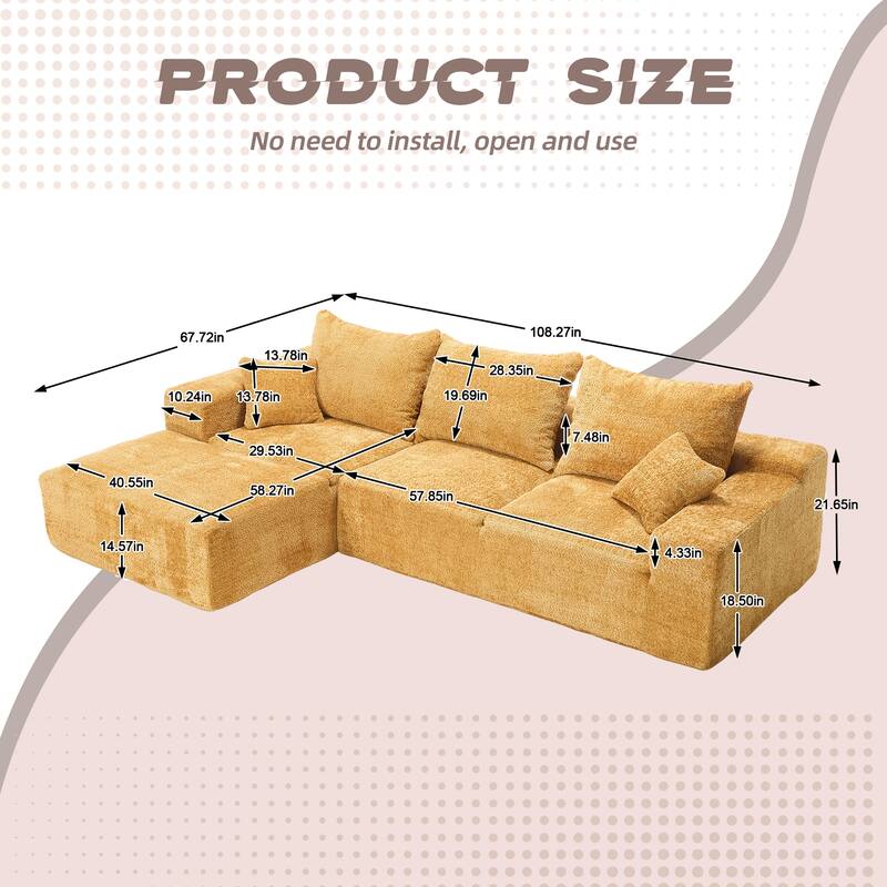 Floor Standing Chaise Lounge Couch L-shape Sectional Sofa with Ottoman