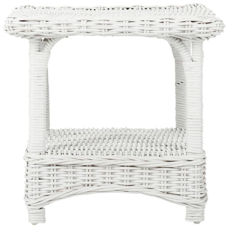 SAFAVIEH Teri White Rattan Side Table - 22" x 22" x 20.5" - 22Wx22Dx21H