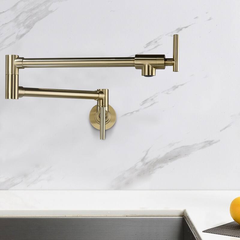 Wall Mount Rotatable Pot Filler Kitchen Faucet With Two Handles