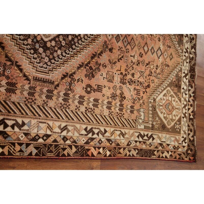 Hand Knotted Oriental 100% Wool Carpet Traditional Tribal Peach Shiraz Area Rug - 8' 7'' X 5' 6''