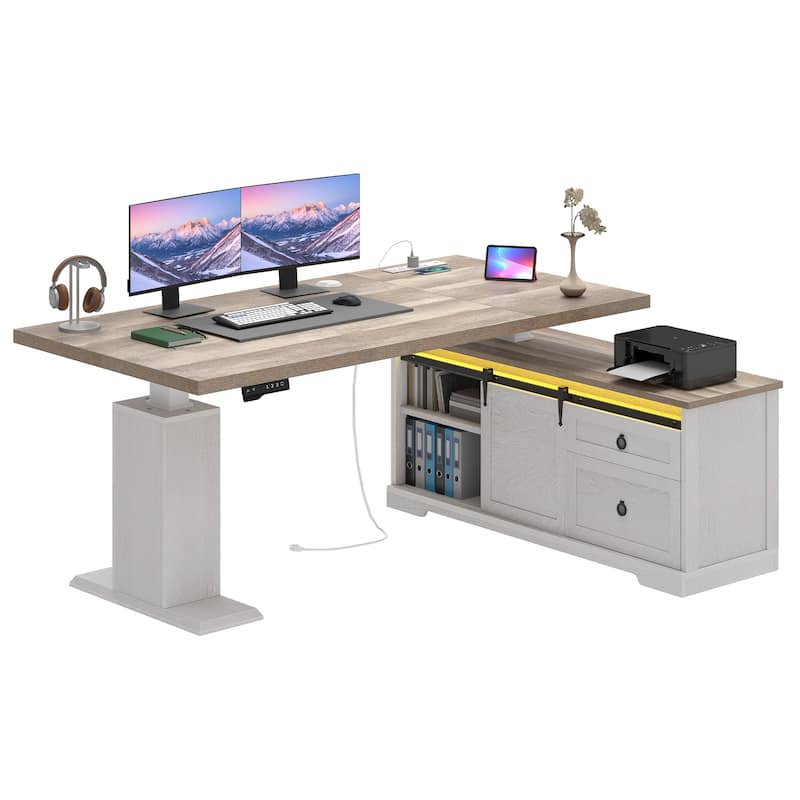 Moasis L-Shaped Electric Standing Desk with LED Lights