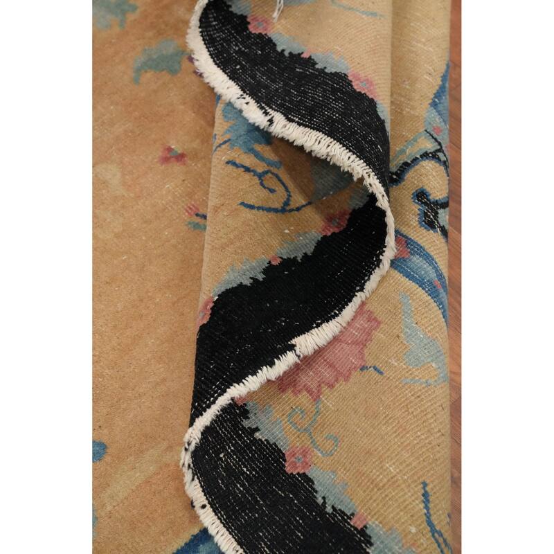 Hand Knotted Oriental 100% Wool Carpet Traditional Floral Oranges & Rust Art Deco Area Rug - 9' 9'' X 7' 11''