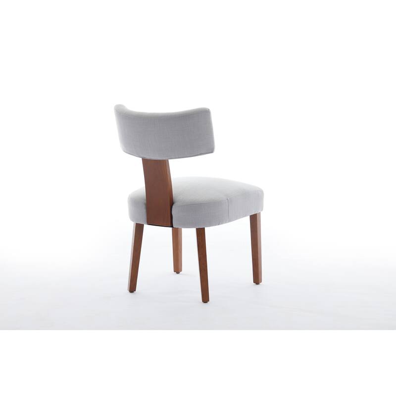 Linen Dining Chairs Set of 2, Armless Chairs with Curved Upholstered Backrest and Wooden Legs for Dining Room