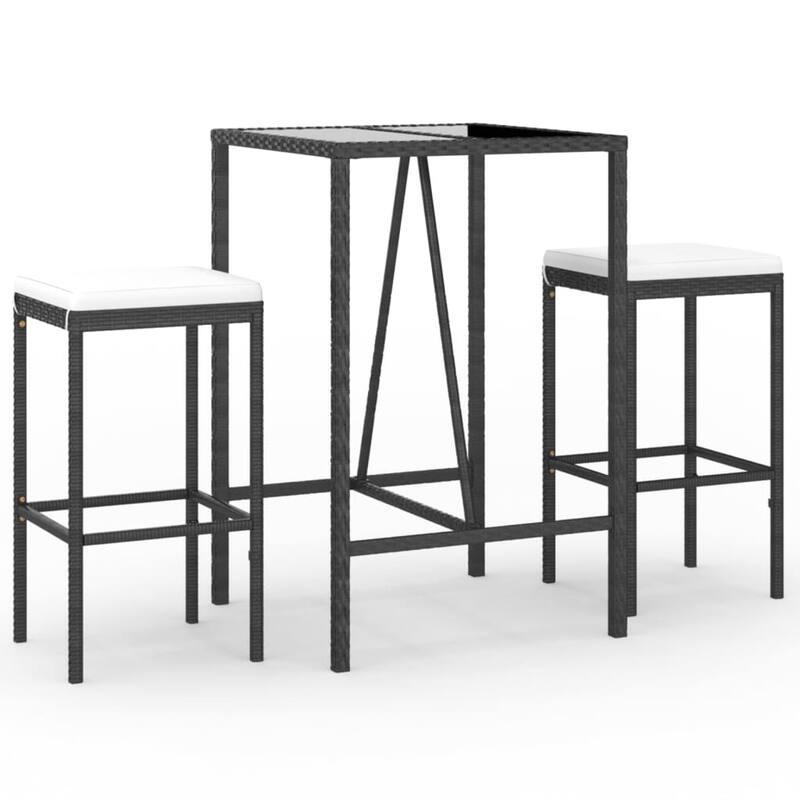 vidaXL 5 Piece Patio Bar Set with Cushions Black Poly Rattan