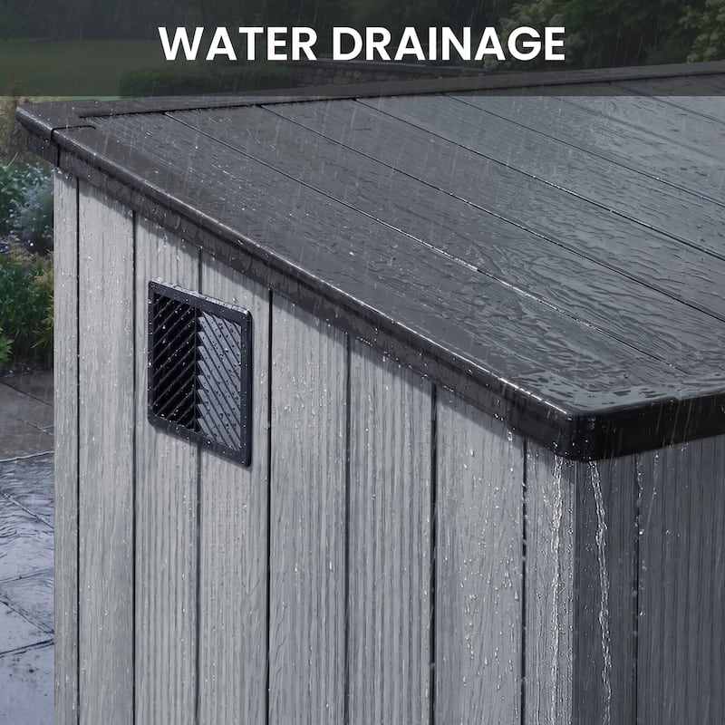 All-Weather Outdoor Storage Shed Waterproof Resin Garden Shed with Floor, Lockable Doors, Skylight for Lawn Tools & Bikes