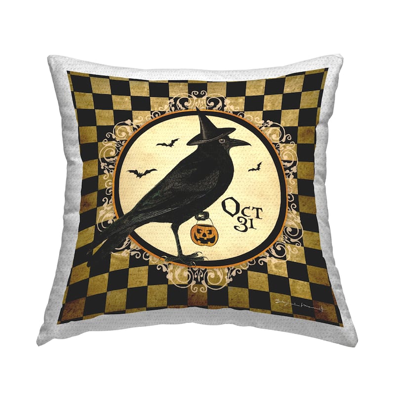 Stupell Oct 31 Halloween Crow Patterned Printed Outdoor Throw Pillow ...