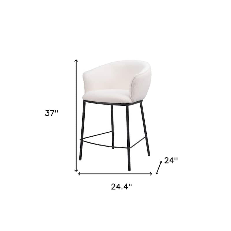 26" Ivory and Black Shearling and Steel Counter Height Bar Chair