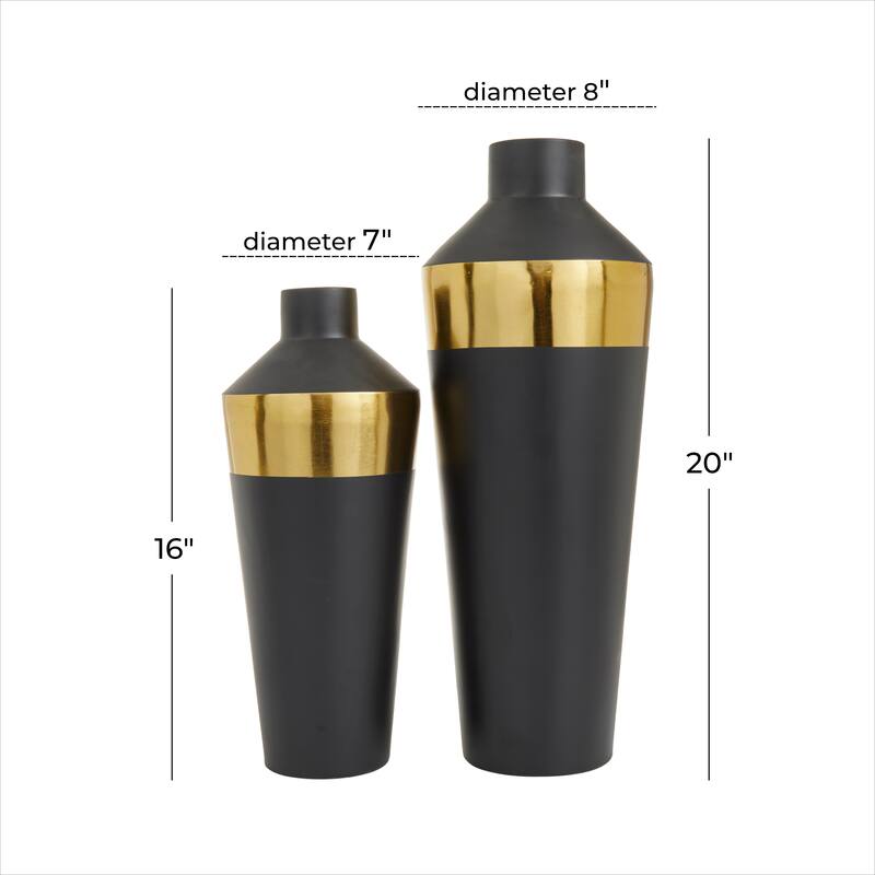 Elegant Metal Vase with Gold Band Detailing (Set of 2) - Black or White